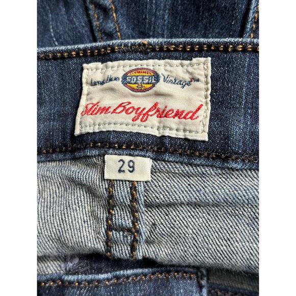 Fossil Slim Boyfriend Jeans Womens 29 Blue Medium Wash Distressed Denim Casual - Picture 3 of 8